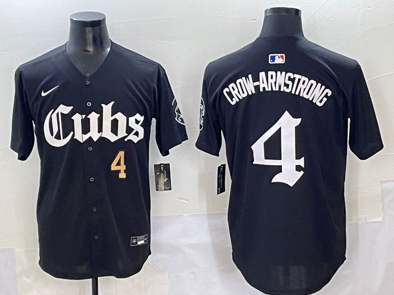 Men 2025 Chicago Cubs 4 Crow-Armstrong Black Five generations Joint Name Nike MLB Jersey style 2